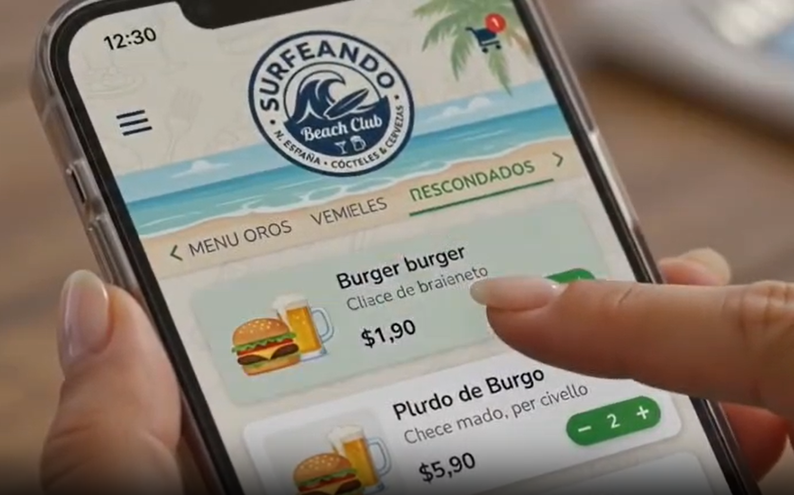 Carta de YOASY abierta en el teléfono del cliente