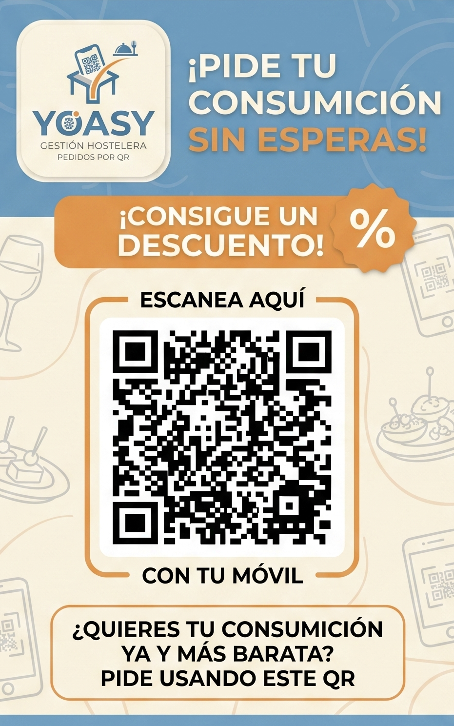 Cartel promocional de YOASY para pedir consumiciones mediante QR